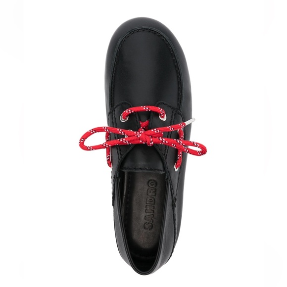 Sandro Black Boat Shoes with Red Laces